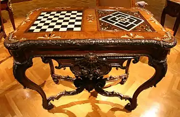 A gaming table with chessboard (Germany, 1735).