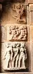 Apsara, gana and secular scenes of people are shown in numerous reliefs