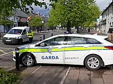 A garda checkpoint on the main street of Maynooth, April 2020.