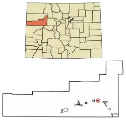 Location of the Chacra CDP in Garfield County, Colorado.