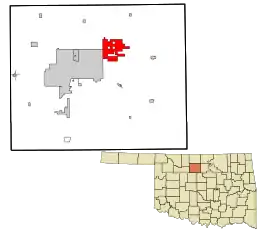 Location in Garfield County and the state of Oklahoma.