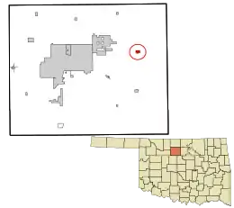 Location in Garfield County and the state of Oklahoma.