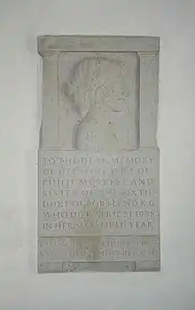 Monument in St Mary's parish church to Lady Ottoline Morrell, carved by Eric Gill