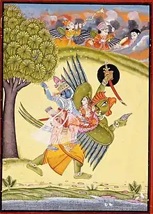 Garuda carries Vishnu and Lakshmi