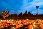 Gathering of Buddhist monks during Vesak day in Angkor Wat