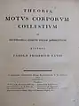 Title page of an 1890 copy of Carl Gauss' "Theoria Motus Corporum Coelestium in sectionibus conicis solem ambientium."