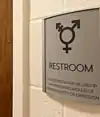 Androgyne + male + female symbol identifying unisex / inclusive restroom