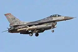 A General Dynamics F-16C of the 77th Fighter Squadron, part of the 20th Fighter Wing based at Shaw AFB.