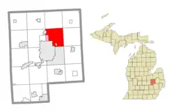 Location within Genesee County (red) and an administered portion of the Beecher community (pink)