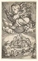 Genius on a Globe Floating in the Air, engraving, 1520, 5.7 × 3.6 cm, perhaps a parody of Dürer's Nemesis.