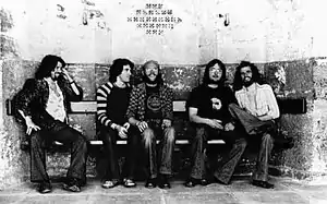 Left to right: Derek Shulman, Ray Shulman, John Weathers, Gary Green and Kerry Minnear, in 1977.