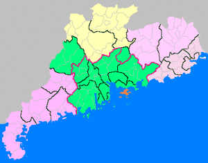 Map of the metropolitan region Guangdong-Hong Kong-Macau Greater Bay Area in Green