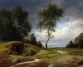 Landscape with a boy sitting in front of a burial mound (1885)