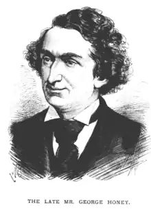 drawing of a white man of middle age, clean shaven, with dark, curly hair