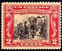 US Postage Stamp (1929); commemorating George Rogers Clark in the Battle of Vincennes, February 23, 1779