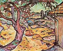 Georges Braque, 1906, L'Olivier près de l'Estaque (The Olive tree near l'Estaque). At least four versions of this scene were painted by Braque, one of which was stolen from the Musée d'Art Moderne de la Ville de Paris during the month of May 2010.