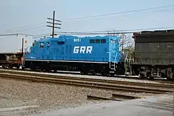 Photograph of blue diesel locomotive Georgetown Railroad GRR 9051