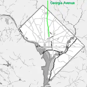 Small grayscale map of Washington DC showing Georgia Avenue