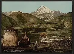 19th-century postcard of the Georgian Military Road near Mount Kazbegi