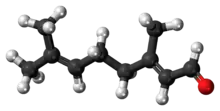 Ball-and-stick model of the geranial molecule