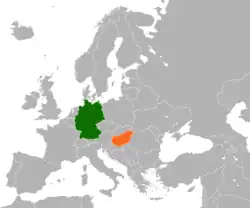Map indicating locations of Germany and Hungary