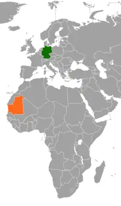 Map indicating locations of Germany and Mauritania