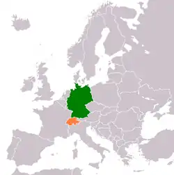Map indicating locations of Germany and Switzerland