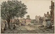 Largely demolished site between Anjeliersstraat, Anjeliersgracht, Tweede Anjeliersdwarsstraat and Lijnbaansgracht. Gerrit Lamberts (1816)