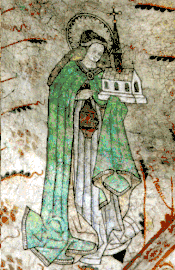 Saint Gertrude of Nivelles(Fresco in Knivsta kyrka, Knivsta, Sweden)
