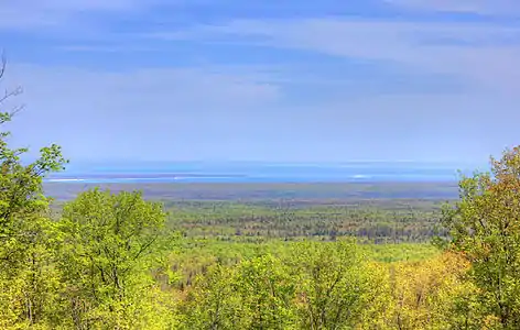 View from Mount Arvon to Lake Superior, May 2014.