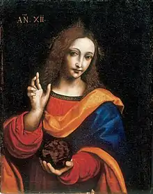 Follower of Leonardo da Vinci, Cristo giovanetto come Salvator Mundi, Museo Ideale Leonardo da Vinci.