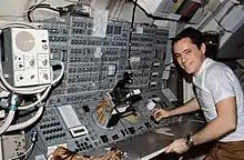 Gibson at the controls of the Apollo Telescope Mount.