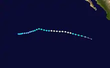 A map depicting the track of a short-lived hurricane in early August.