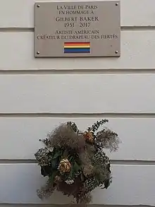 French official Memorial to Gilbert Baker (artist), Place des Emeutes de Stonewall, Paris, Le Marais, France