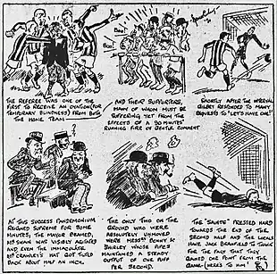 A cartoon depicting events during the Gillingham v Southampton football match in August 1920