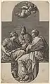 Giorgio Ghisi after Francesco Primaticcio, Three Muses and a Gesturing Putto, 1560s,
