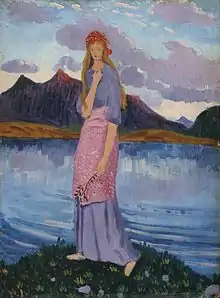 Girl Standing by a Lake, James Dickson Innes, oil on panel, 1911/12. Ex Augustus John.