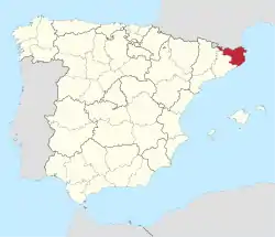 Map of Spain with the Province of Girona highlighted