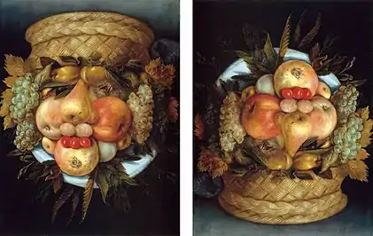 Reversible Head with Basket of Fruit, Giuseppe Arcimboldo, 1590