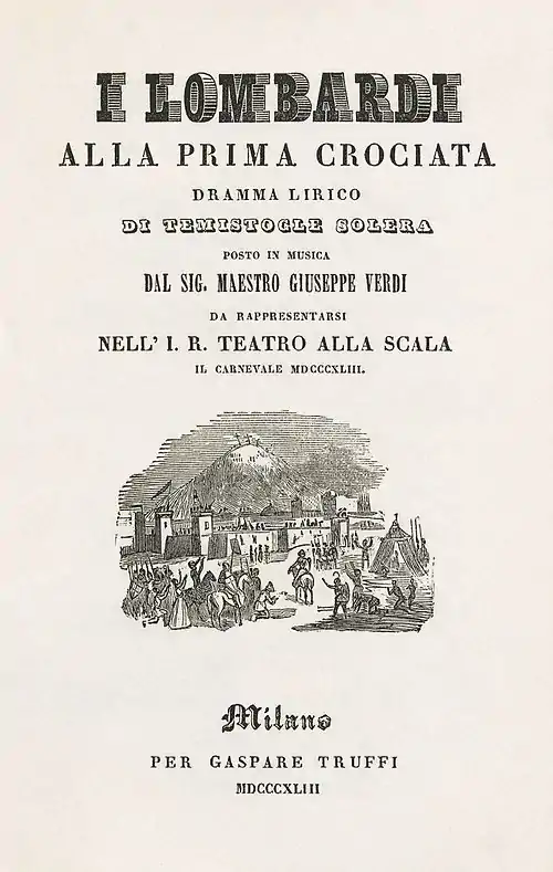 Image 27Title page of I Lombardi alla prima crociata, author unknown (restored by Adam Cuerden) (from Wikipedia:Featured pictures/Culture, entertainment, and lifestyle/Theatre)