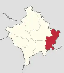 Location of Gjilan District in Kosovo