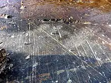 Glacial striations on bedrock in northern Maine, US