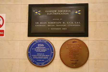 Plaques commemorating electrification at Glasgow, 1960