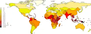 Disability-adjusted life year world map