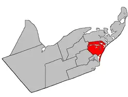 Location within Gloucester County, New Brunswickmap erroneously shows pre-1896 boundaries