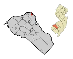 Map of Westville highlighted in Gloucester County. Inset: Location of Gloucester County in New Jersey.