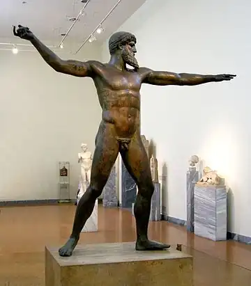 The Artemision Bronze; 460-450 BCE; bronze; height: 2.1 m; National Archaeological Museum (Athens)