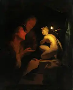 Godfried Schalcken, Two men examining a sculpture by candlelight