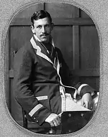 Portrait of Godwin Baynes as student at Cambridge, wearing jacket of Leander rowing club