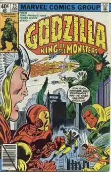Godzilla faces the Avengers in Godzilla, King of the Monsters #23 (June 1979), published by Marvel Comics, cover art by Herb Trimpe and Dan Green